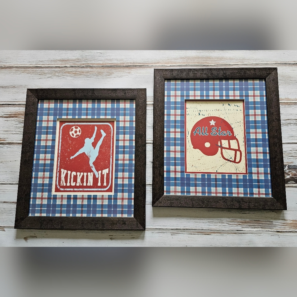 Boys Sports Theme Wall Art 2 Framed Pictures